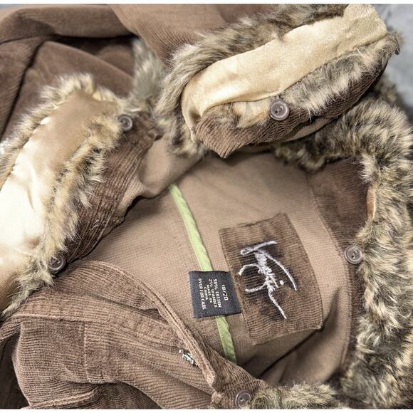 Y2K Venezia 18/20 Brown Jacket Corduroy Stretch Pocket Detach Faux Fur Snowflake - Picture 5 of 7